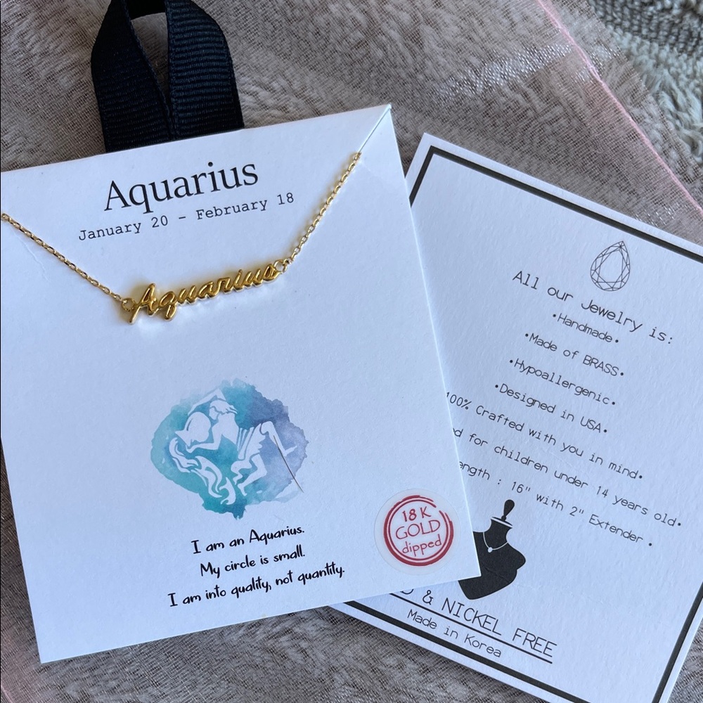 Gold Aquarius Zodiac Necklace